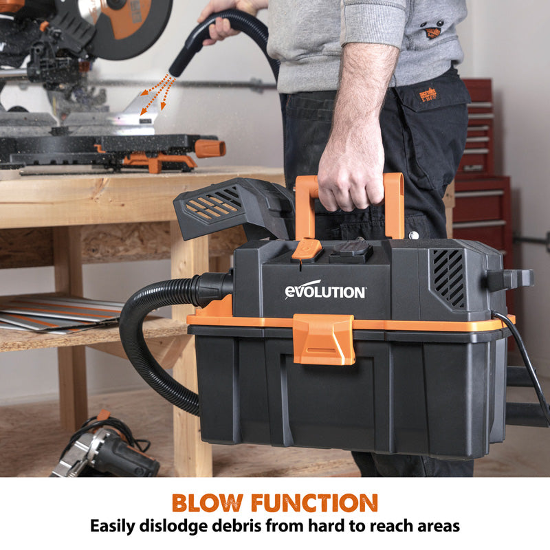 Evolution R15VAC 15L Wet & Dry Vacuum Cleaner With 1700W Power Take Off 230V