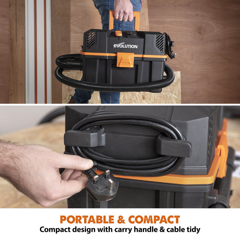 Evolution R15VAC 15L Wet & Dry Vacuum Cleaner With 1700W Power Take Off 230V