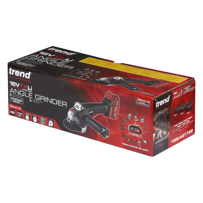 Trend T18S/AG115B 18V Cordless 115mm Brushless Angle Grinder Body Only