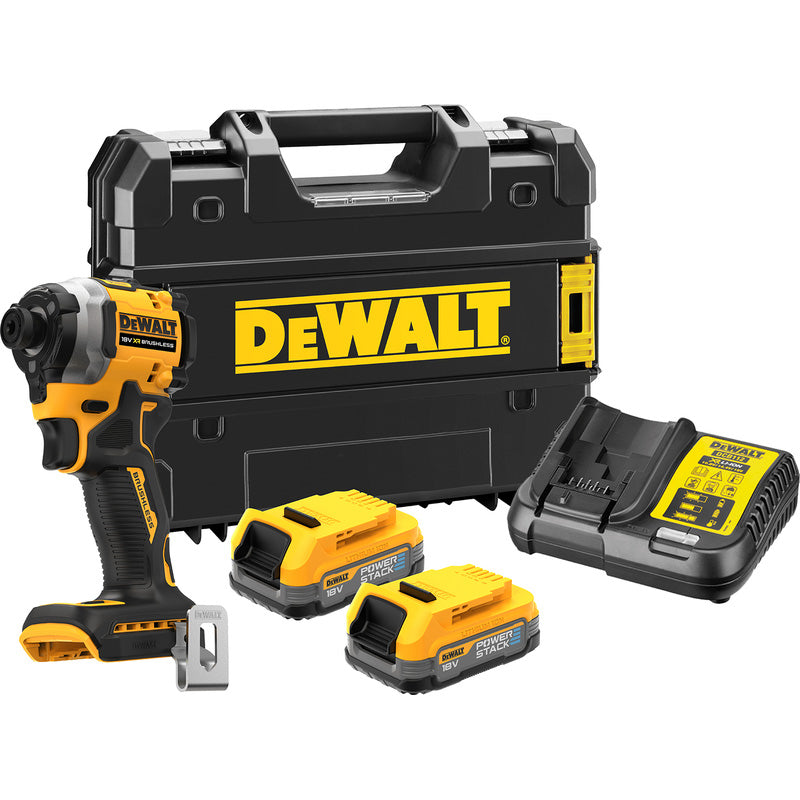 DeWalt Powerstack 18V XR Brushless Ultra Compact Impact Driver Kit 2 x Batteries