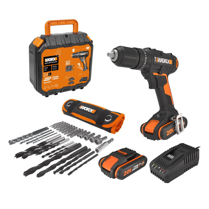 Worx 20V Brushed Combi Drill 2 x 2.0Ah
