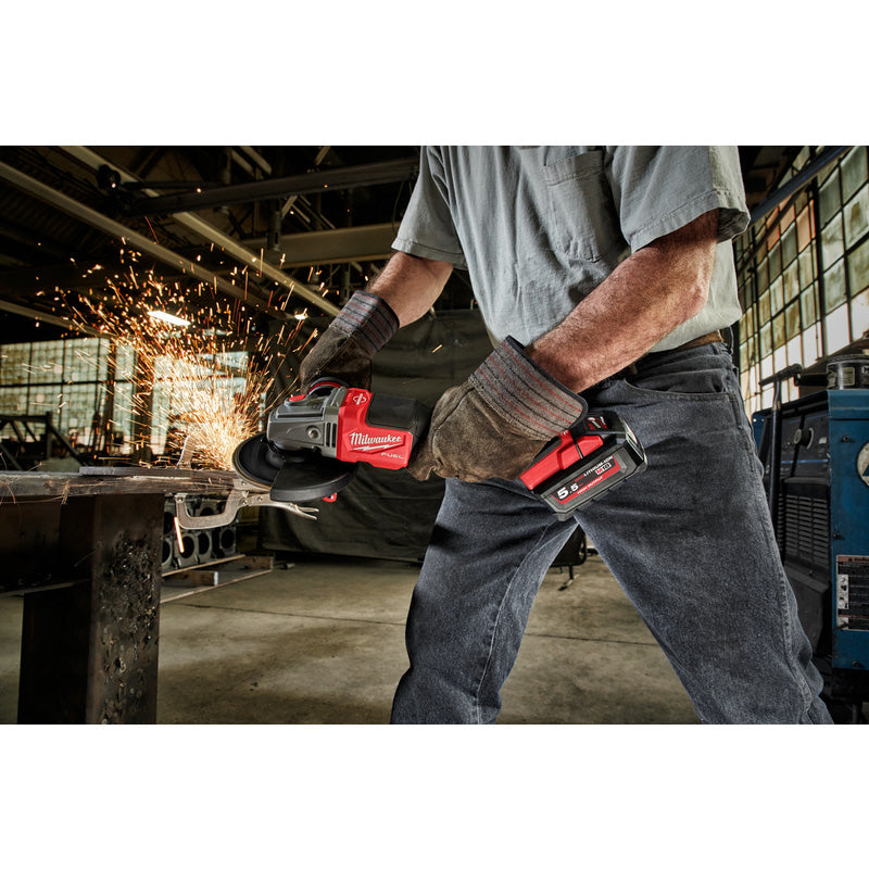 Milwaukee M18 FHSAG125XPDB-552X FUEL 125mm Braking High Performance Angle Grinder with Paddle Switch 2 x 5.5Ah