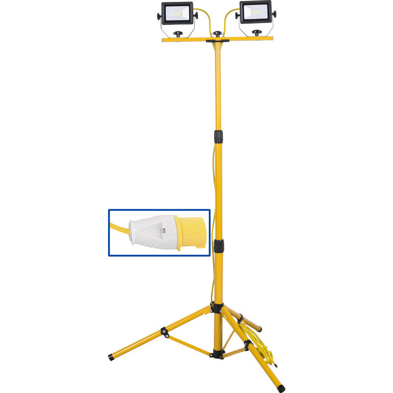 Wessex LED Twin Tripod Work Light IP65 110V 2x20W 2x2000lm