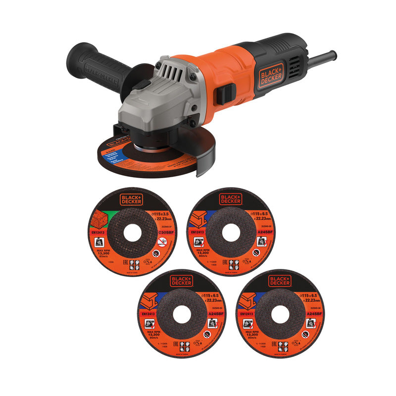 Black & Decker 710W 115mm Angle Grinder + 5 Discs 230V